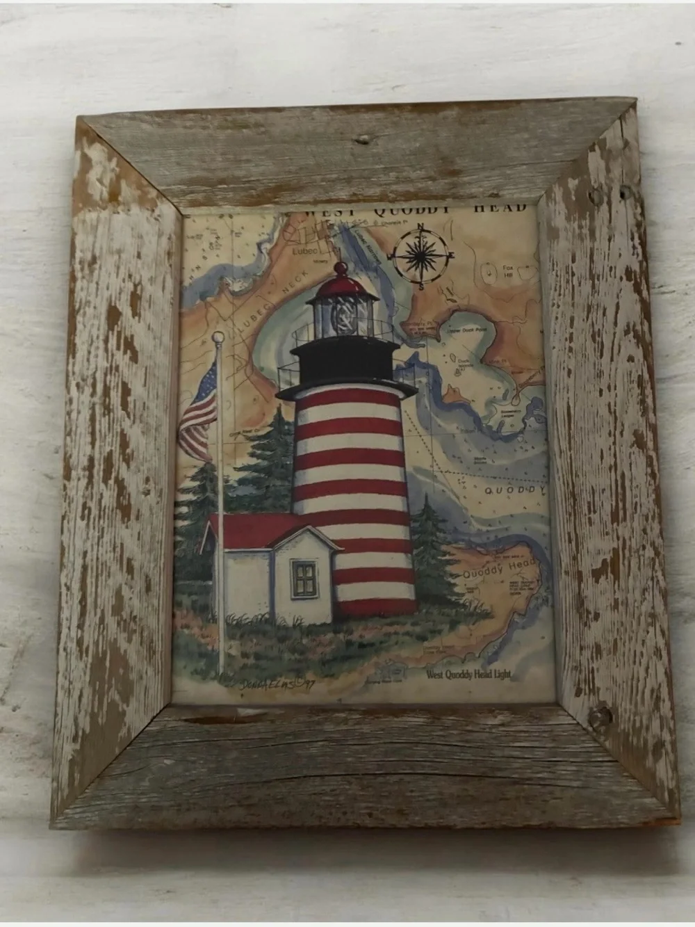 Coastal Lighthouse Framed Wall Art in Red, White & Blue